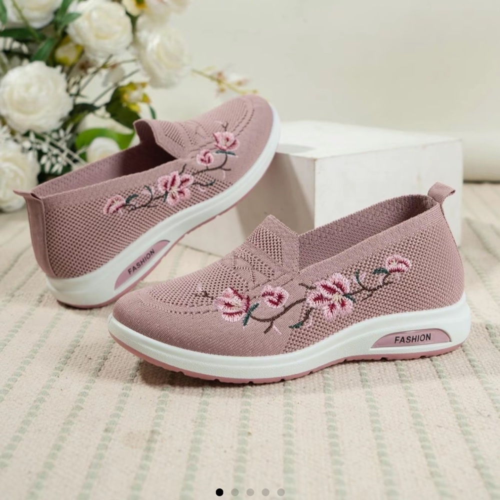 Pink Slip-On Sneakers with Floral Embroidery